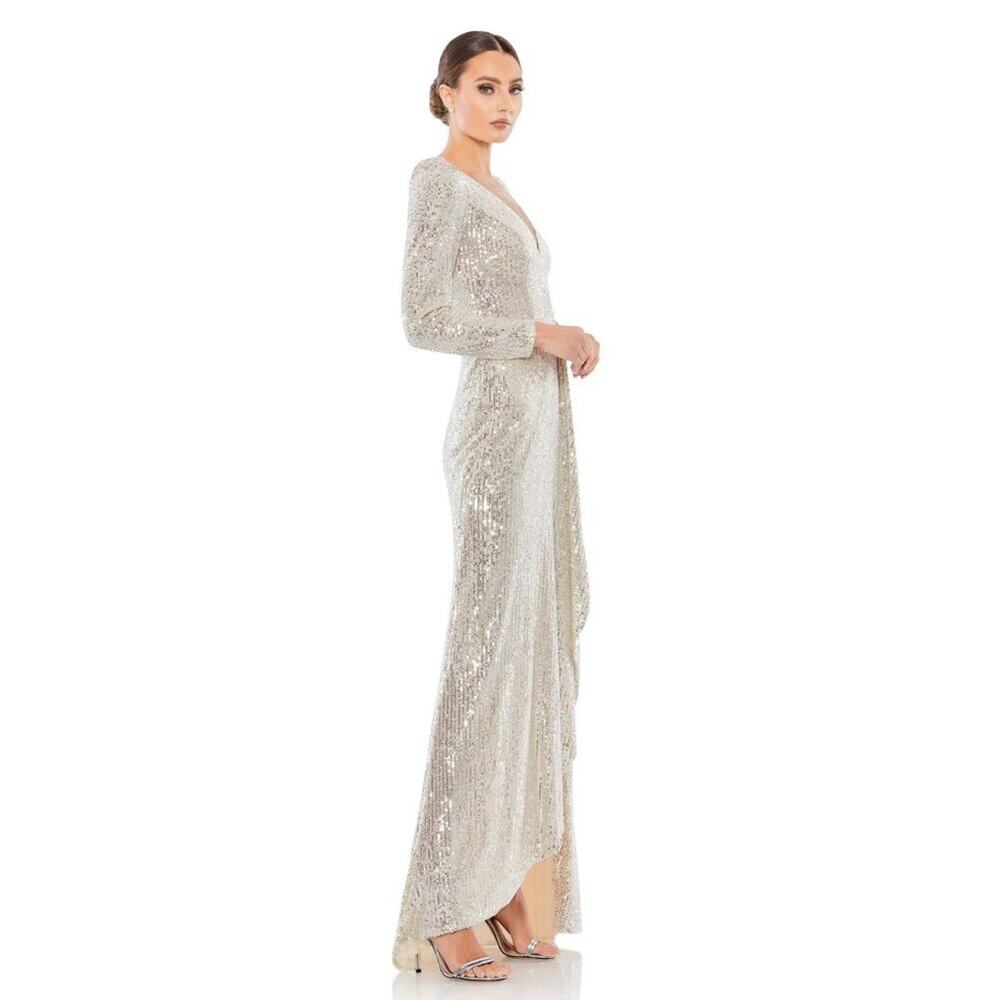 FLAWED - Mac Duggal Sequin Wrap Evening Gown Silver 8 #8490 - Picture 5 of 13